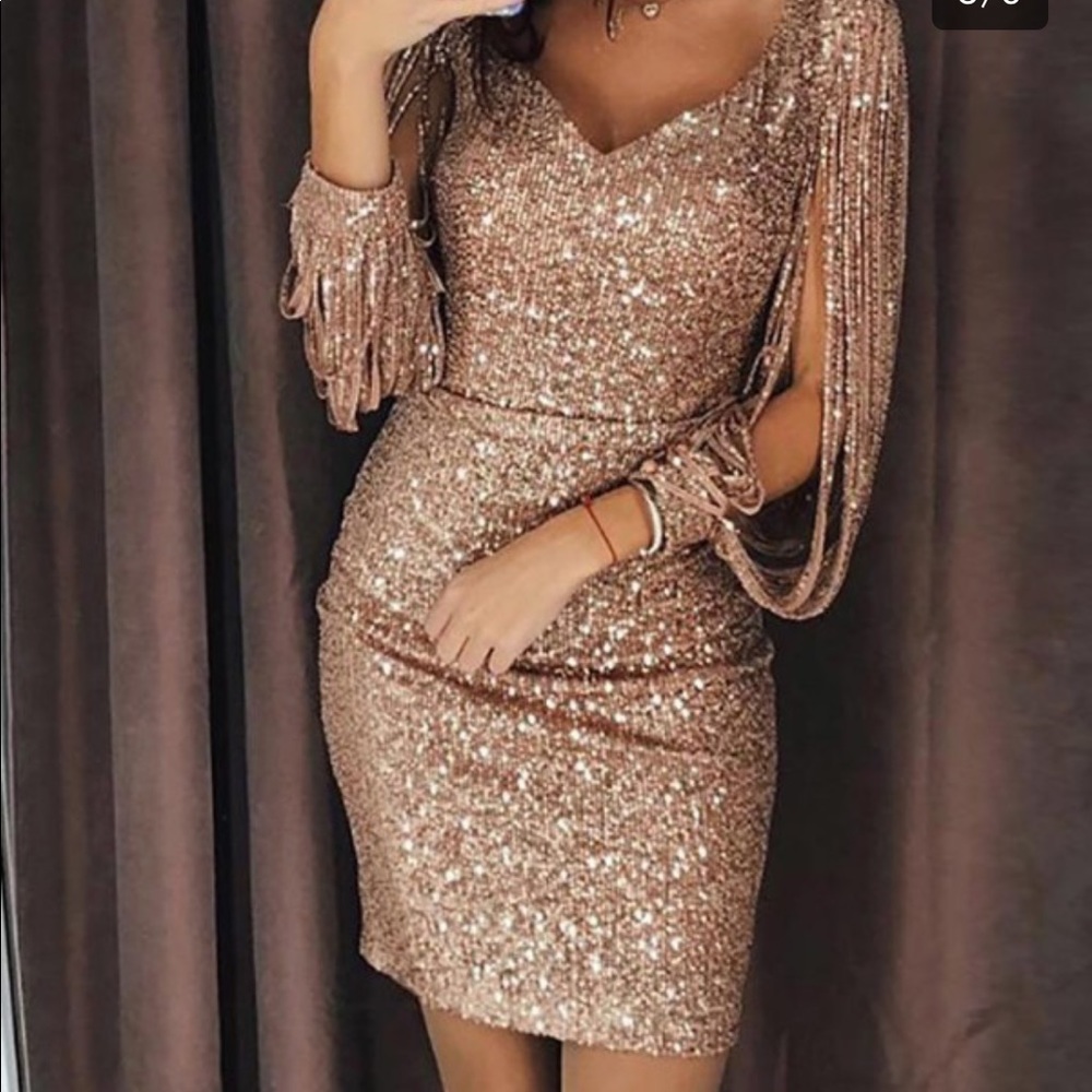 NWT ChicMe Rose Gold Sequin Dress